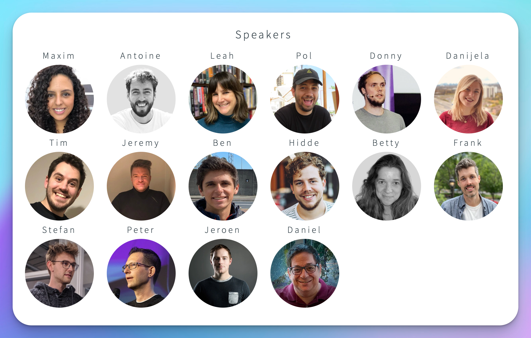 All speakers of Do iOS 2022: Maxim, Antoine, Leah, Pol, Donny, Danijela, Tim, Jeremy, Ben, Hidde, Betty, Frank, Stefan, Peter, Jeroen and Daniel.